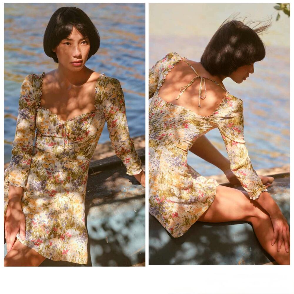 Reformation Remi Multicolor Floral Mini Long Sleeve Dress